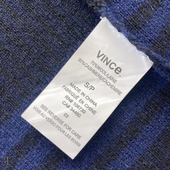 Vince Wool Cashmere Long Cardigan Vest Blue Black Sleeveless Draped Stripe Small - Picture 4 of 5